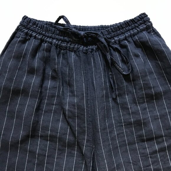 NWOT 120 % Lino Pinstripe Drawstring Pants Womens 40 XS Navy Blue Stripe Linen - Picture 3 of 12